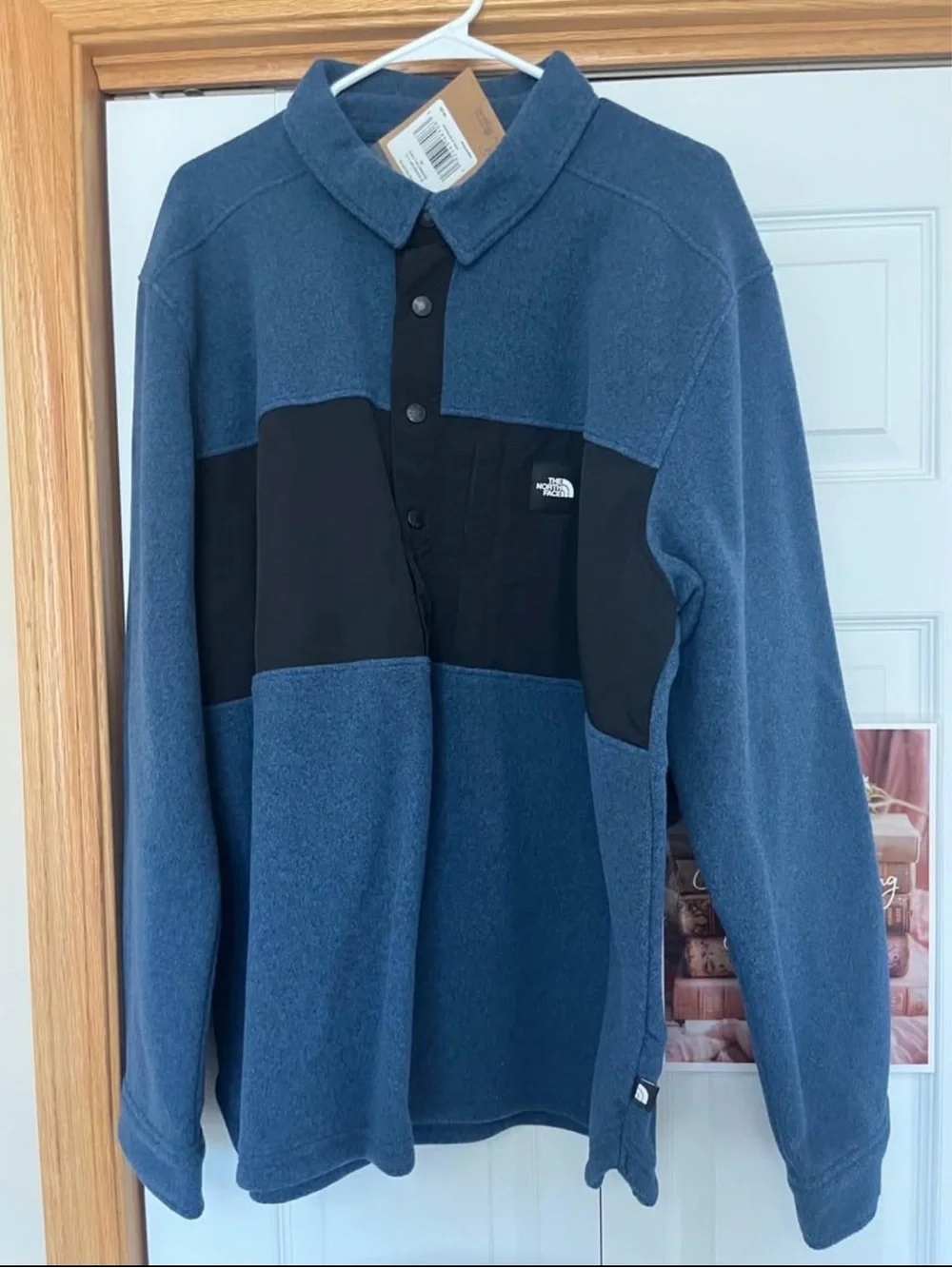 The North Face Blue Teal Fleece Pullover with Black Chest Panel, with Tags
